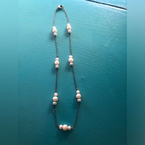 Vintage sterling silver and pearl chain necklace.